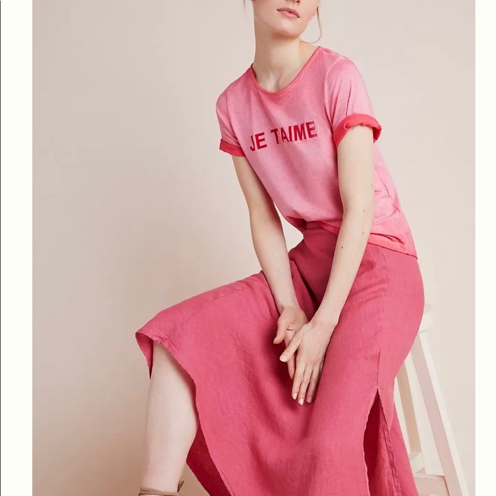 Anthropologie “je t’aime” graphic pink tee